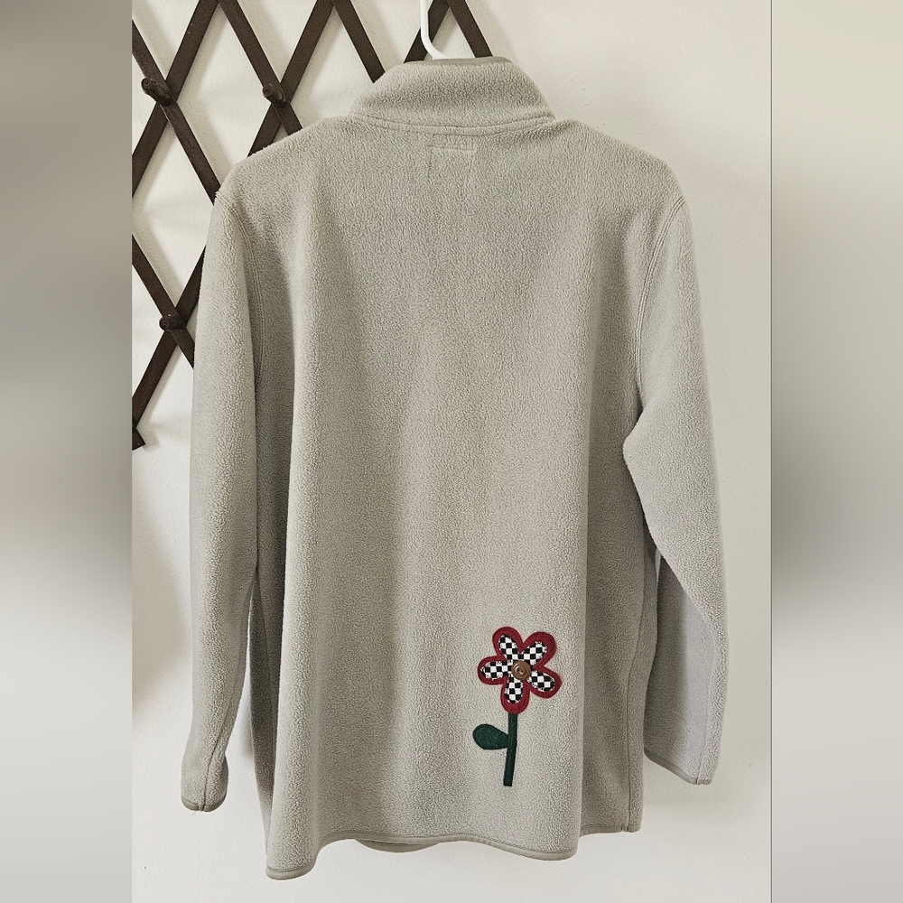 Vintage Carolyn Taylor Sage Green Fleece Jacket with Floral Appliqué - Picture 5 of 8